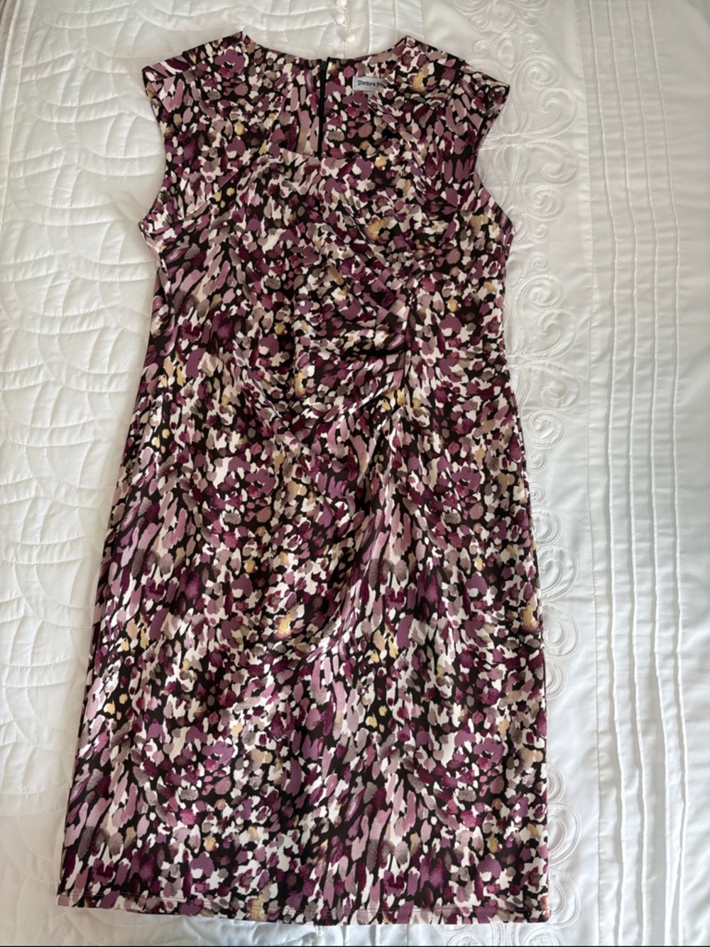 NWOT Shelby & Palmer Multicolor Abstract Floral Midi Dress in Plum and Cream
